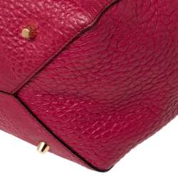 Pre Owned Burberry Fuchsia Grained Leather Small Canterbury Tote