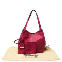 Pre Owned Burberry Fuchsia Grained Leather Small Canterbury Tote