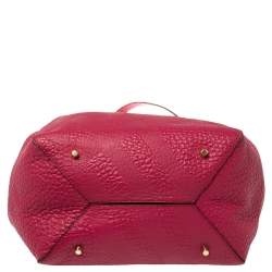 Pre Owned Burberry Fuchsia Grained Leather Small Canterbury Tote