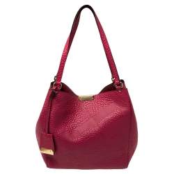 Pre Owned Burberry Fuchsia Grained Leather Small Canterbury Tote