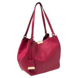 Pre Owned Burberry Fuchsia Grained Leather Small Canterbury Tote