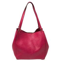 Pre Owned Burberry Fuchsia Grained Leather Small Canterbury Tote