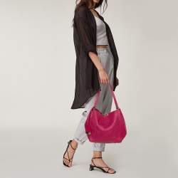 Pre Owned Burberry Fuchsia Grained Leather Small Canterbury Tote
