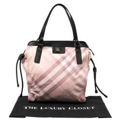 Pre Owned Burberry Pink Check Nylon and Leather Buckleigh Tote