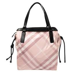Pre Owned Burberry Pink Check Nylon and Leather Buckleigh Tote