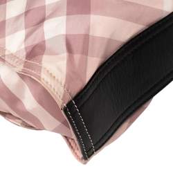 Pre Owned Burberry Pink Check Nylon and Leather Buckleigh Tote