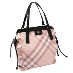 Pre Owned Burberry Pink Check Nylon and Leather Buckleigh Tote