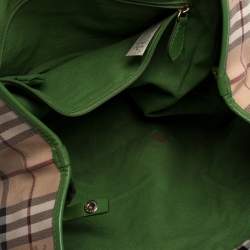 Pre Owned Burberry Beige/Green Haymarket Check Coated Canvas and Leather Small Canterbury Tote