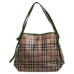 Pre Owned Burberry Beige/Green Haymarket Check Coated Canvas and Leather Small Canterbury Tote