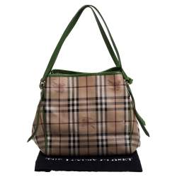 Pre Owned Burberry Beige/Green Haymarket Check Coated Canvas and Leather Small Canterbury Tote