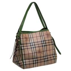 Pre Owned Burberry Beige/Green Haymarket Check Coated Canvas and Leather Small Canterbury Tote