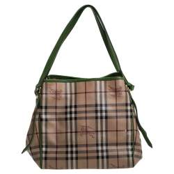 Pre Owned Burberry Beige/Green Haymarket Check Coated Canvas and Leather Small Canterbury Tote