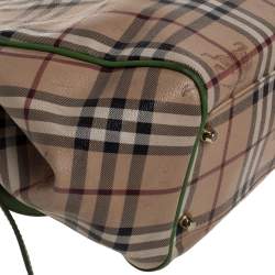 Pre Owned Burberry Beige/Green Haymarket Check Coated Canvas and Leather Small Canterbury Tote