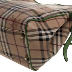 Pre Owned Burberry Beige/Green Haymarket Check Coated Canvas and Leather Small Canterbury Tote