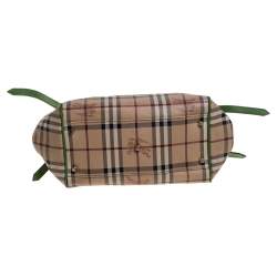 Pre Owned Burberry Beige/Green Haymarket Check Coated Canvas and Leather Small Canterbury Tote