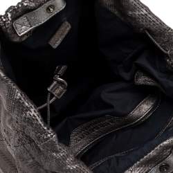 Pre Owned Burberry Metallic Lasercut Soft Leather Drawstring Tote