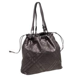 Pre Owned Burberry Metallic Lasercut Soft Leather Drawstring Tote
