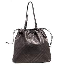 Pre Owned Burberry Metallic Lasercut Soft Leather Drawstring Tote
