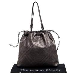 Pre Owned Burberry Metallic Lasercut Soft Leather Drawstring Tote