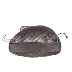 Pre Owned Burberry Metallic Lasercut Soft Leather Drawstring Tote