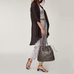 Pre Owned Burberry Metallic Lasercut Soft Leather Drawstring Tote