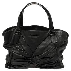 Pre Owned Burberry Black Soft Leather Knot Healy Satchel