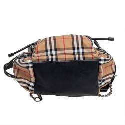 Pre Owned Burberry Beige/Black Vintage Check Canvas and Leather Rucksack Backpack