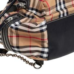 Pre Owned Burberry Beige/Black Vintage Check Canvas and Leather Rucksack Backpack