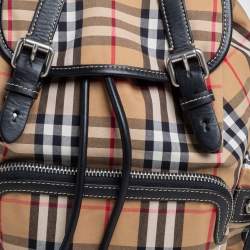 Pre Owned Burberry Beige/Black Vintage Check Canvas and Leather Rucksack Backpack