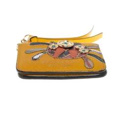 Pre Owned Burberry Mustard Yellow Leather Motif Card Case Bag Charm