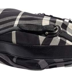 Pre Owned Burberry Black Check Canvas and Leather Large Larkin Hobo