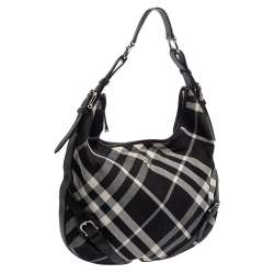 Pre Owned Burberry Black Check Canvas and Leather Large Larkin Hobo