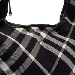 Pre Owned Burberry Black Check Canvas and Leather Large Larkin Hobo
