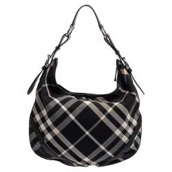 Pre Owned Burberry Black Check Canvas and Leather Large Larkin Hobo