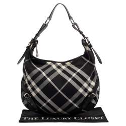 Pre Owned Burberry Black Check Canvas and Leather Large Larkin Hobo