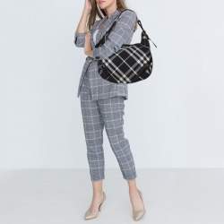 Pre Owned Burberry Black Check Canvas and Leather Large Larkin Hobo