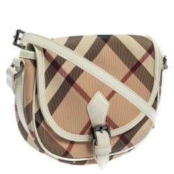 مملوكة مسبقًا Burberry Beige Nova Check Canvas And Patent Leather Shoulder Bag