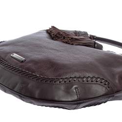 مملوكة مسبقًا Burberry Dark Brown Leather Tassel Hobo