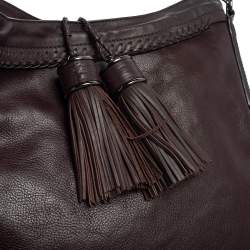 مملوكة مسبقًا Burberry Dark Brown Leather Tassel Hobo