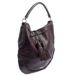 مملوكة مسبقًا Burberry Dark Brown Leather Tassel Hobo