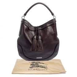 مملوكة مسبقًا Burberry Dark Brown Leather Tassel Hobo