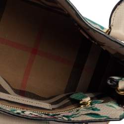 Pre Owned Burberry Multicolor Floral Print Grained Leather Small Buckle Tote