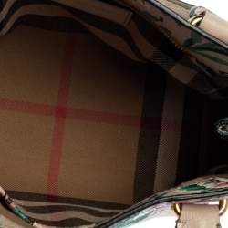 Pre Owned Burberry Multicolor Floral Print Grained Leather Small Buckle Tote