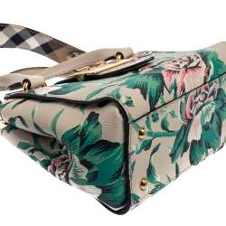 Pre Owned Burberry Multicolor Floral Print Grained Leather Small Buckle Tote