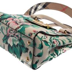 Pre Owned Burberry Multicolor Floral Print Grained Leather Small Buckle Tote