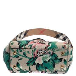 Pre Owned Burberry Multicolor Floral Print Grained Leather Small Buckle Tote