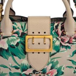 Pre Owned Burberry Multicolor Floral Print Grained Leather Small Buckle Tote