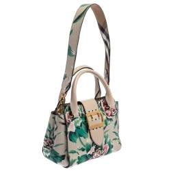 Pre Owned Burberry Multicolor Floral Print Grained Leather Small Buckle Tote
