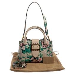 Pre Owned Burberry Multicolor Floral Print Grained Leather Small Buckle Tote