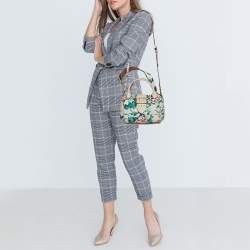 Pre Owned Burberry Multicolor Floral Print Grained Leather Small Buckle Tote